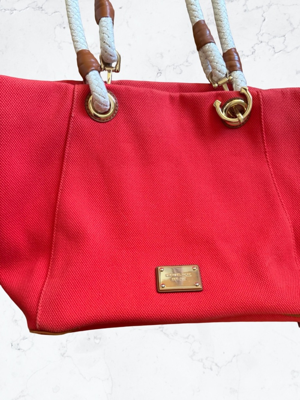 Michael Kors Red Tote with White Rope Handles - Picture 2 of 5